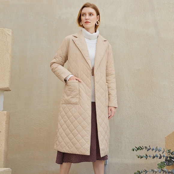 Beige Quilted Belted Coat with Pockets - Picture 8 of 17